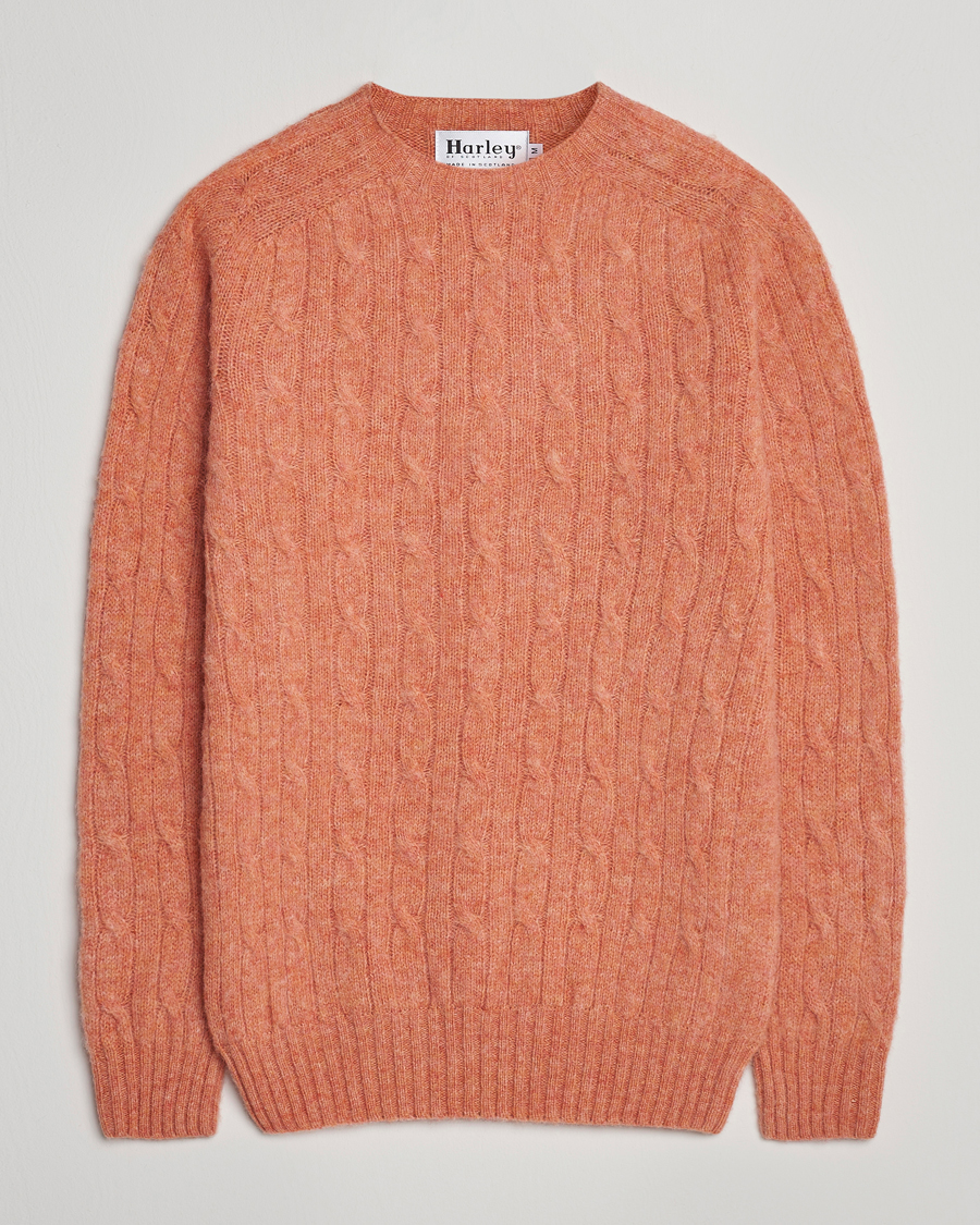 Harley Of Scotland Brushed Supersoft Lambswool Cable Parfait