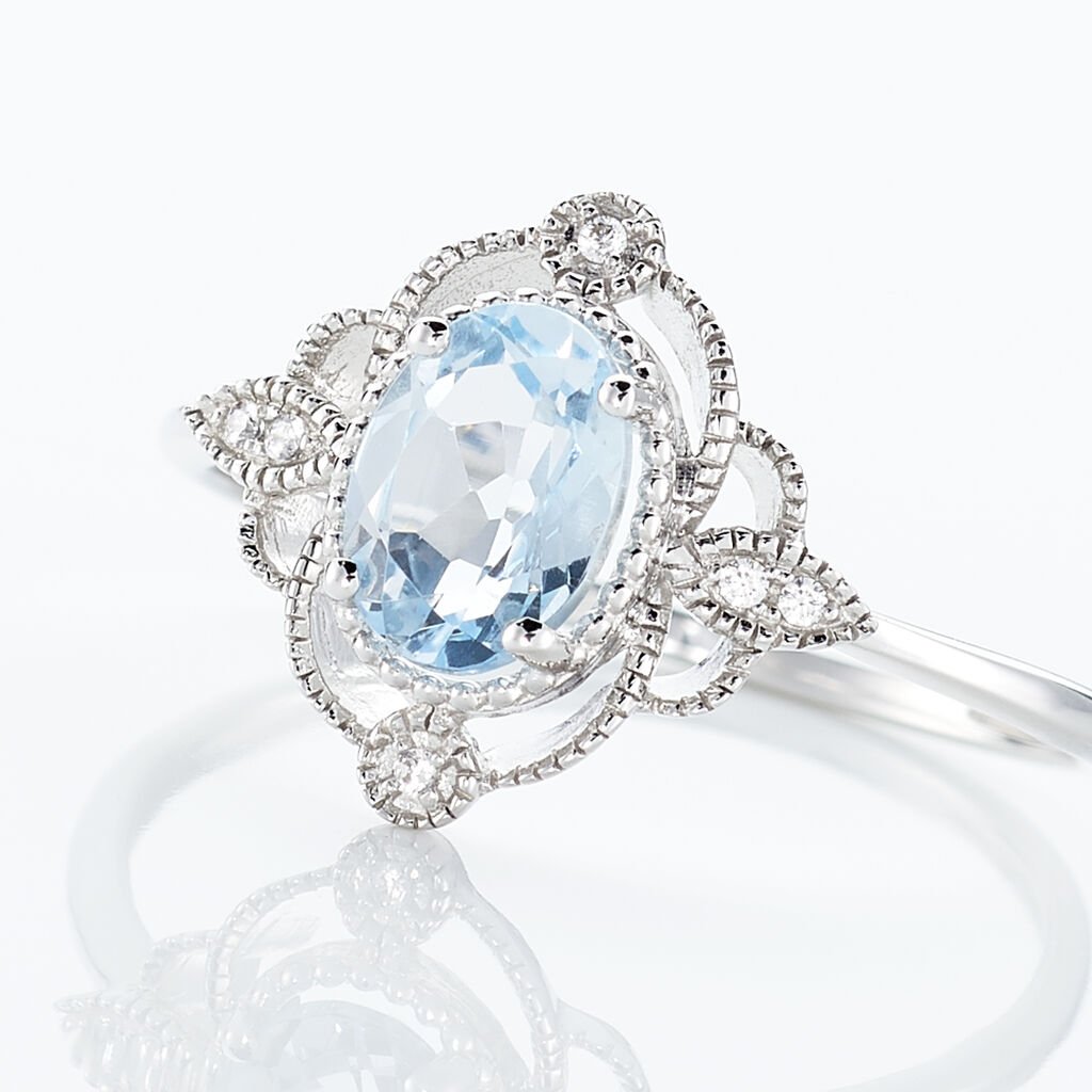 Bague Amance Or Blanc Topaze Et Oxyde De Zirconium