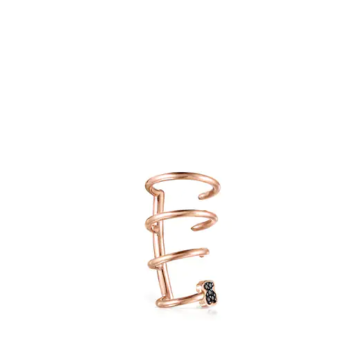Brinco espiral com banho de ouro rosa 18k sobre prata e detalhe de espinélio.