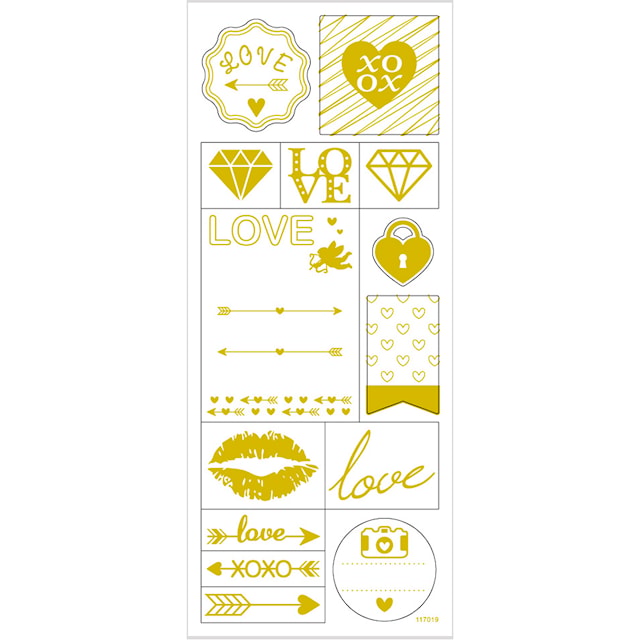 Stickers, love, ark 10x24 cm, gull, 1 ark