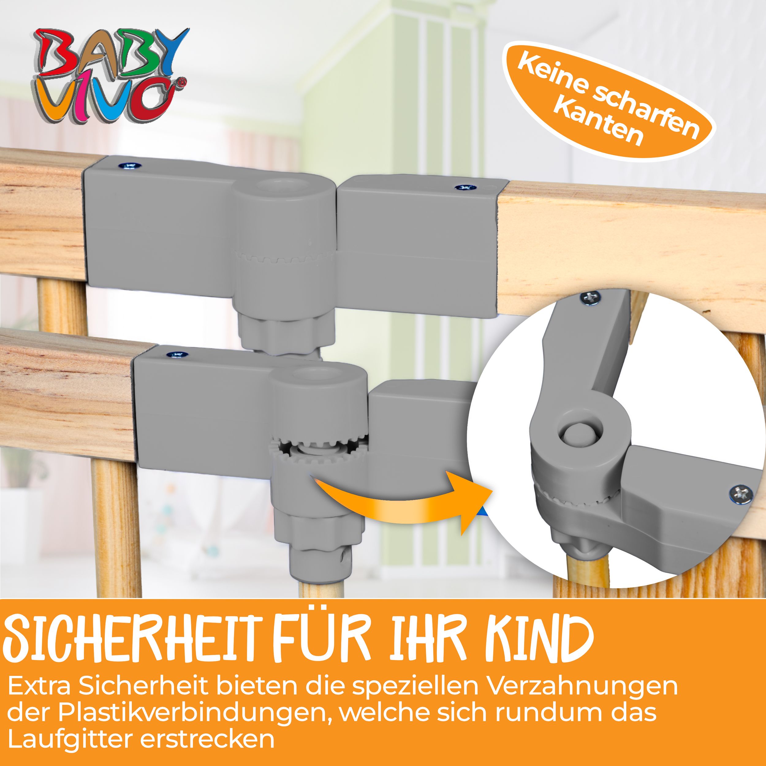 Baby Vivo Laufgitter aus Holz 8 Elemente - individuell verstellbar - PREMIUM in Grau