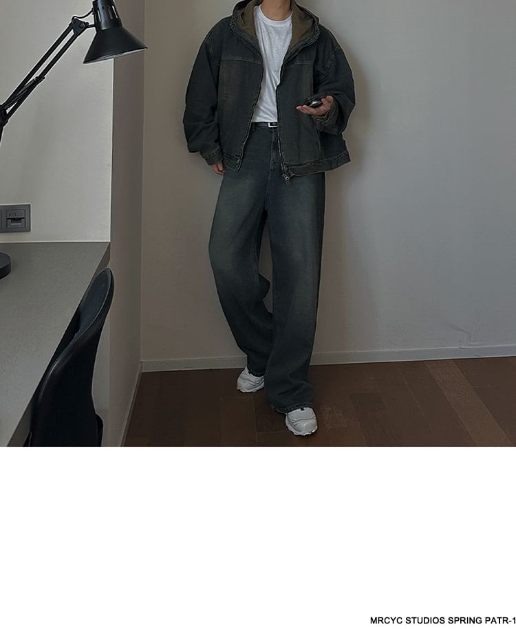 MRCYC - Denim jack met capuchon en rits / Mid Rise Washed Straight Leg Jeans / Set