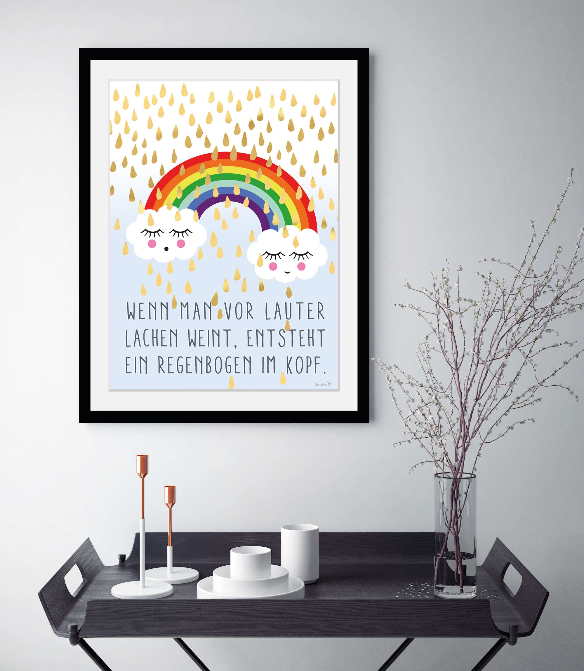 queence Bild »Regenbogen im Kopf« Gesicht | Himmel | Motivationsbilder | Regenbogen | Sprüche & Texte | Wolken 1 Stk. tlg. HD Premium Poster-Druck inkl. Holzrahmen