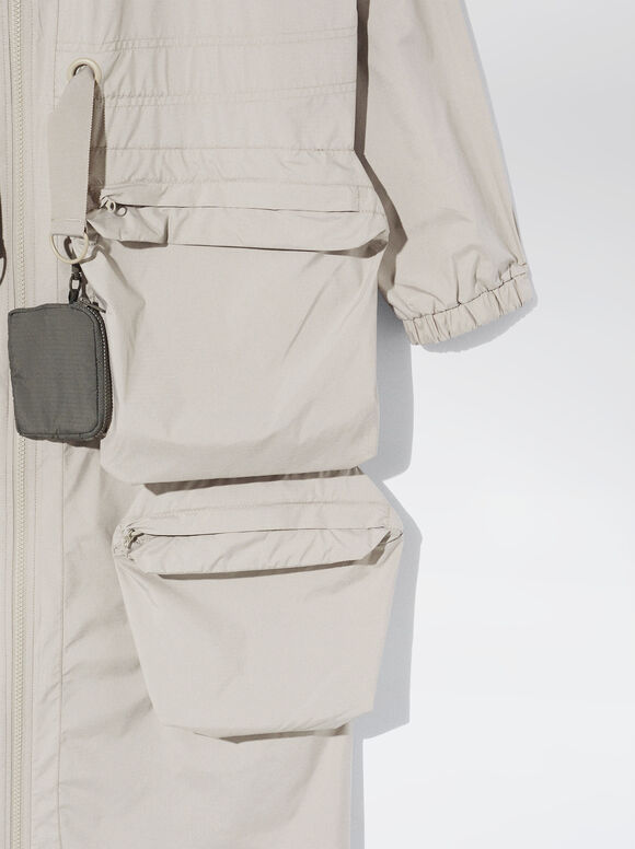 Parka com bolsos e capuz - Cinza