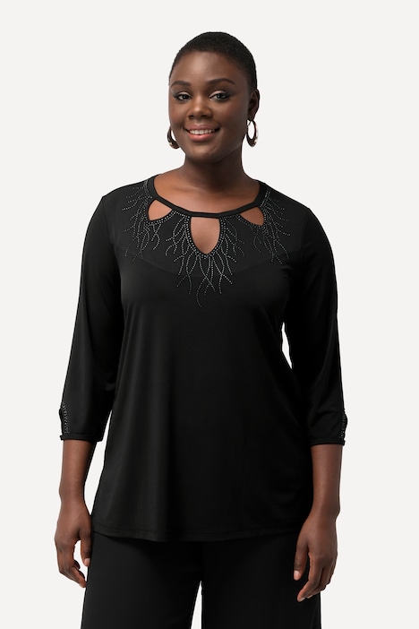 Shirt, Cut-Outs, Ziersteine, Rundhals, A-Linie, 3/4-Arm