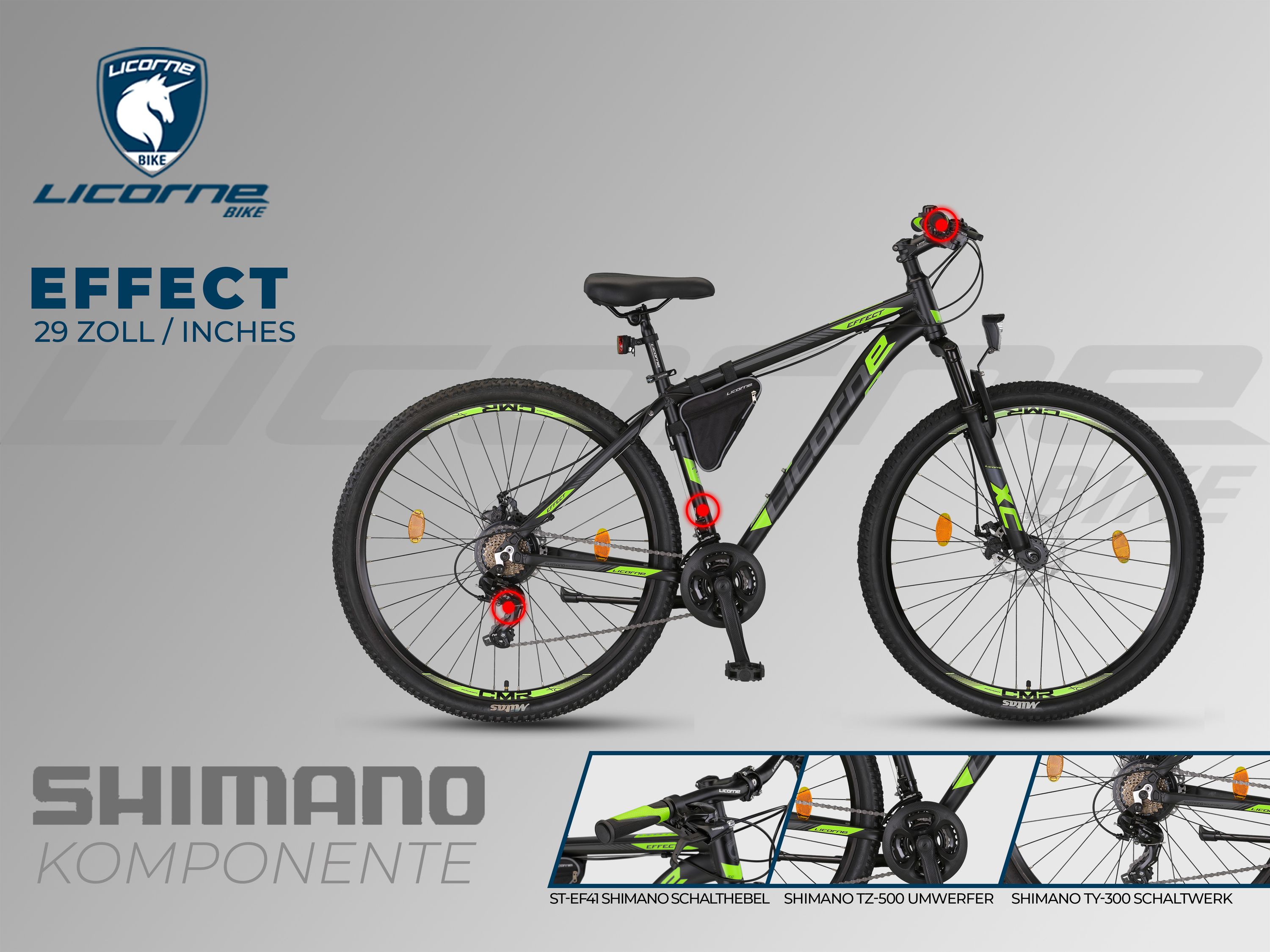 Licorne Bike Effect Premium Mountainbike in 26, 27,5 und 29 Zoll - Fahrrad für Jungen, Mädchen, Herren und Damen - Shimano 21 Gang-Schaltung - Herrenrad