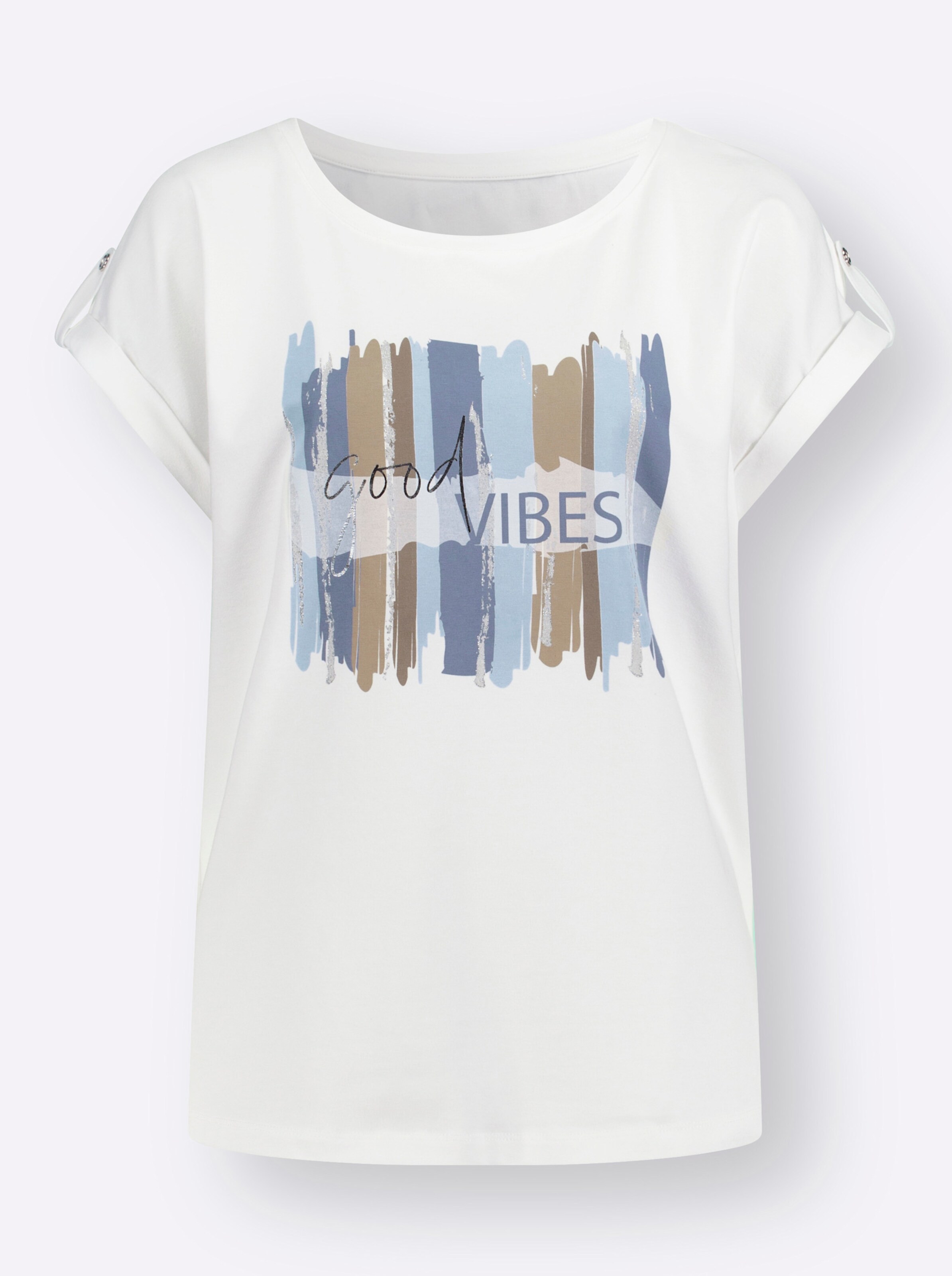 Shirt in ecru-hellblau-bedruckt