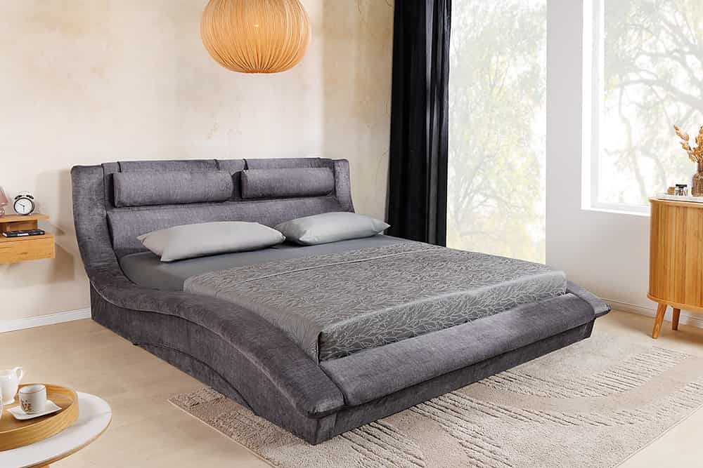 Modernes Bett SWING 160x200cm grau Vogue Velours Samt mit Stauraum und Bettkasten