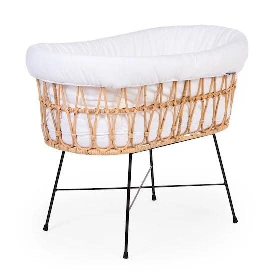 Berceau rotin + Base en métal + Matelas - Habillage Jersey Ecru   de               Childhome