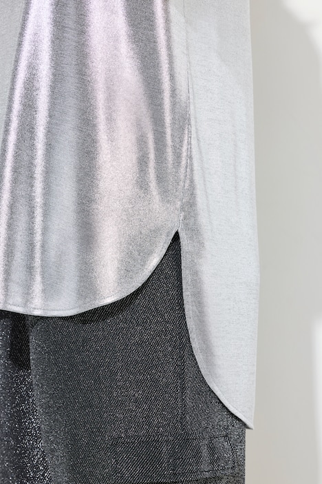 T-Shirt mit Brosche, A-Linie, Glanz-Jersey, Blütenbrosche