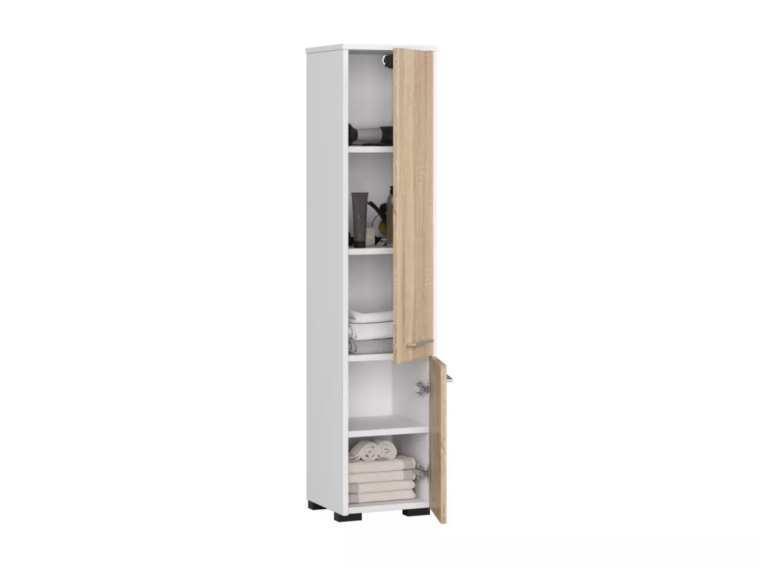 Colonne salle de bains AKORD FIN Blanche 30 cm 2 portes façade Chêne Sonoma 5 étagères 30x30x140 cm