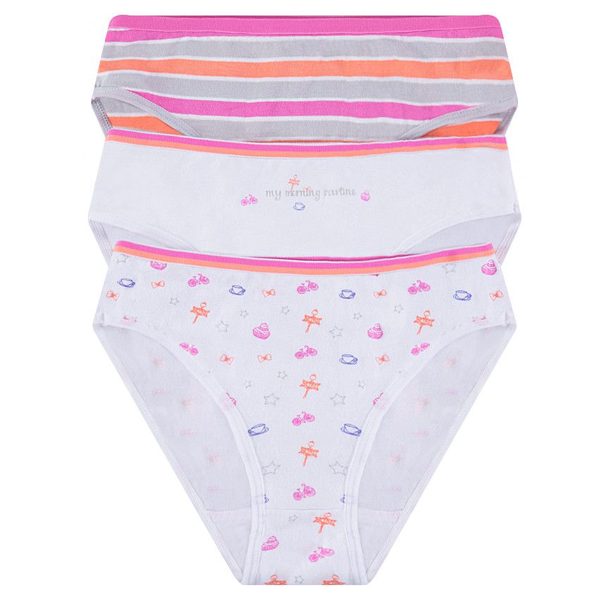 Junior - Lot de 3 culottes imprimées en coton - Blanc