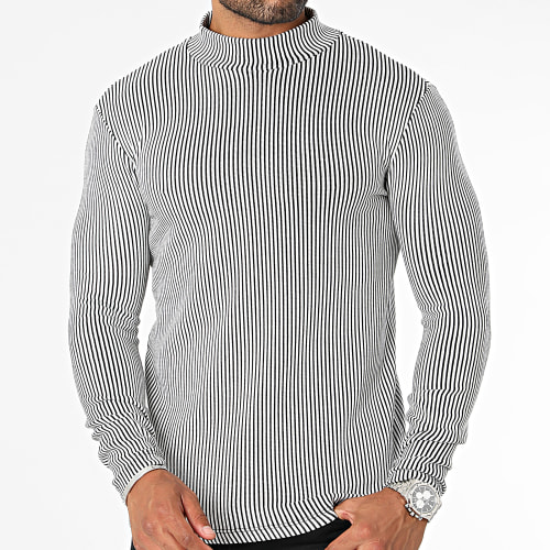 Pull A Bandes Blanc Noir