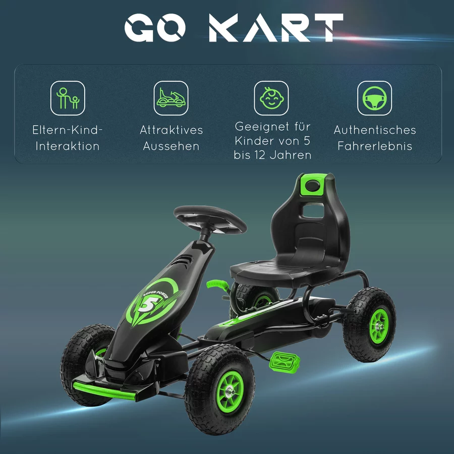 HOMCOM Go Kart mit verstellbarem Schalensitz schwarz, grün
