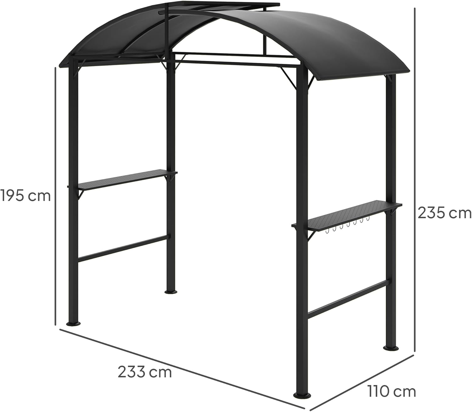 Outsunny Grillpavillon 233 x 110 x 235 cm Winddicht Gartenpavillon mit Doppeldach,Regalen, Gartenlauben mit UV-Schutz, BBQ Pavillon aus Stahl, Gartenzelt Grillzelt für Party BBQ, Dunkelgrau