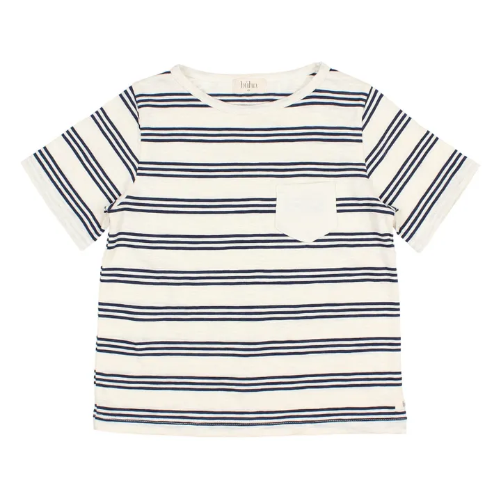 Búho T-shirt Rayé Coton Flammé | Bleu nuit