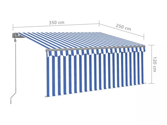 Auvent rétractable automatique avec store 3,5x2,5 m Bleu blanc