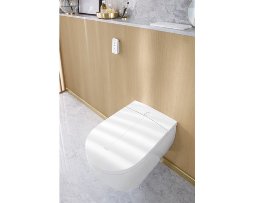 Villeroy & Boch ViClean-I 100 douchetoiletset, diepe spoeling, open rand, glanzend wit met coating, met toiletzitting V0E100R1
