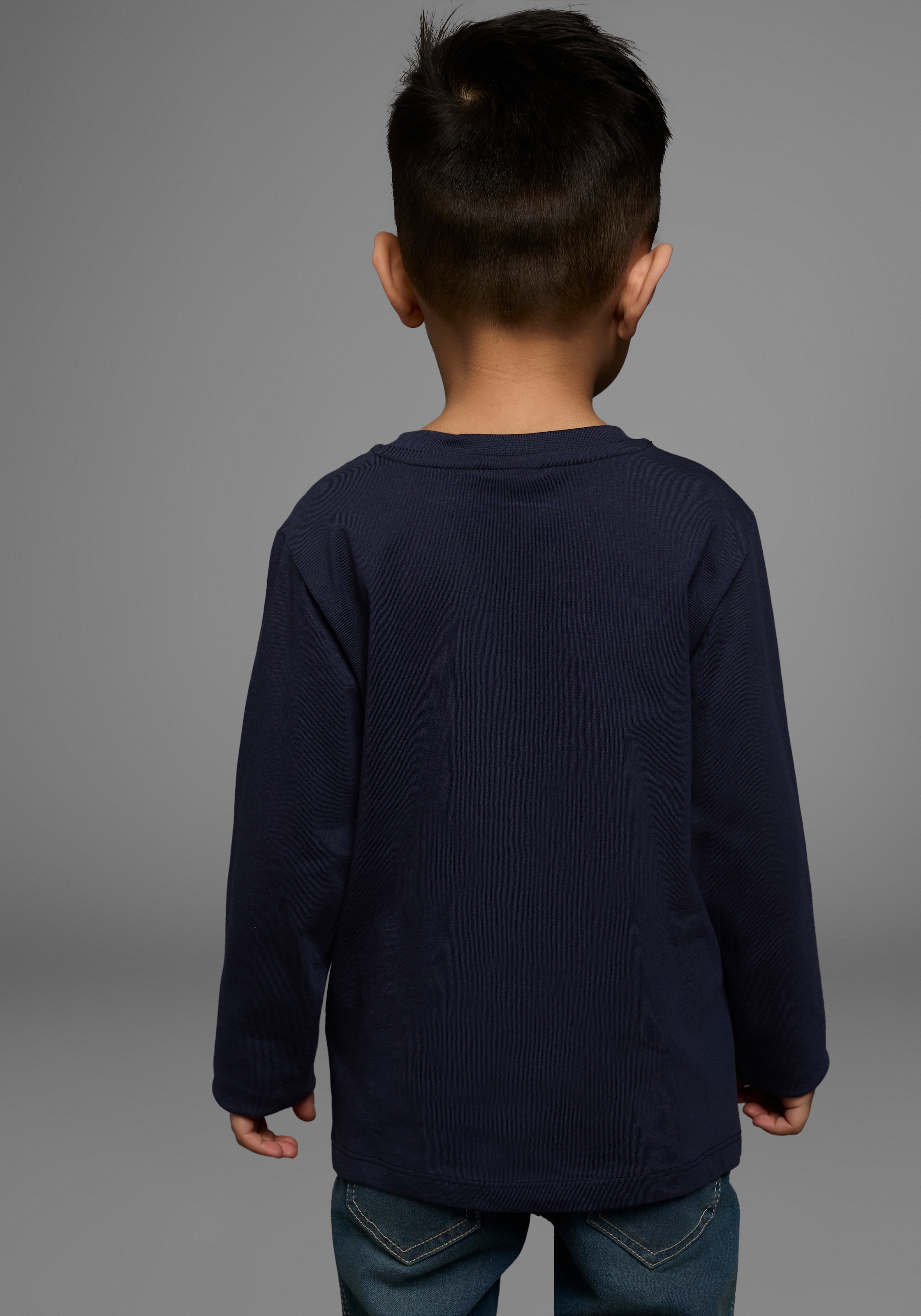 KIDSWORLD Langarmshirt »HUND MIT BAGGER« Langarm,  Basic-Passform,  mit stylischem Druck,  Rundhalsausschnitt