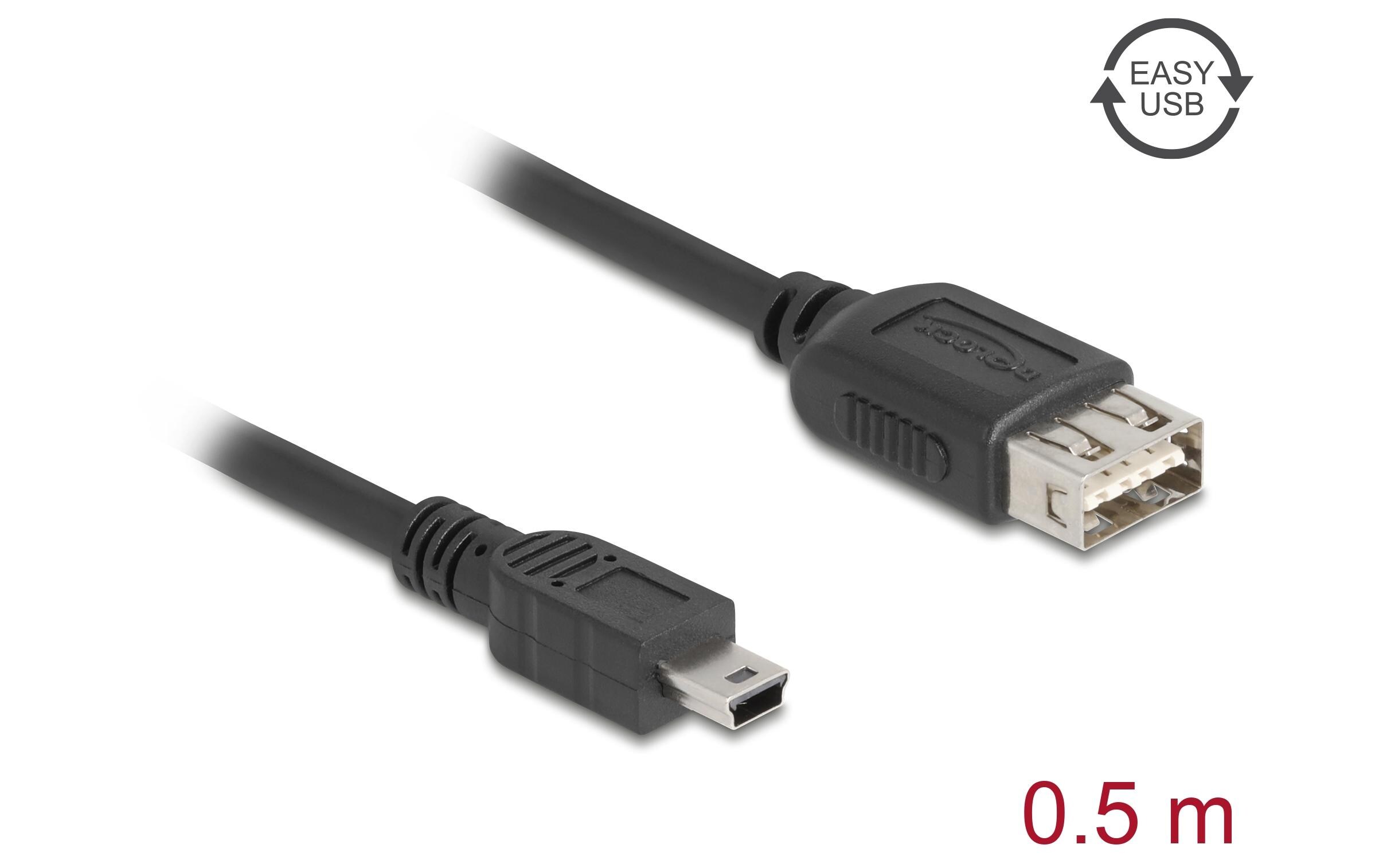 USB 2.0-Kabel USB A - Mini-USB B 0.5 mKabel für Datenübertragung und Stromversorgung über kurze Distanz