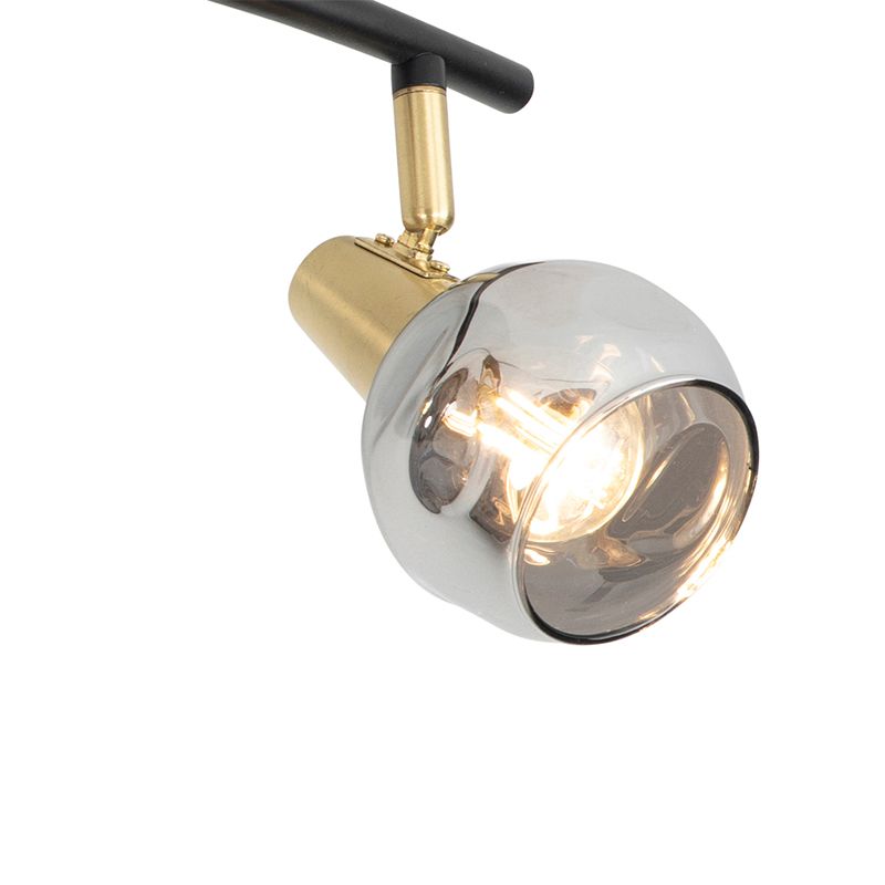Art Deco plafondlamp goud met smoke glas 4-lichts - Vidro