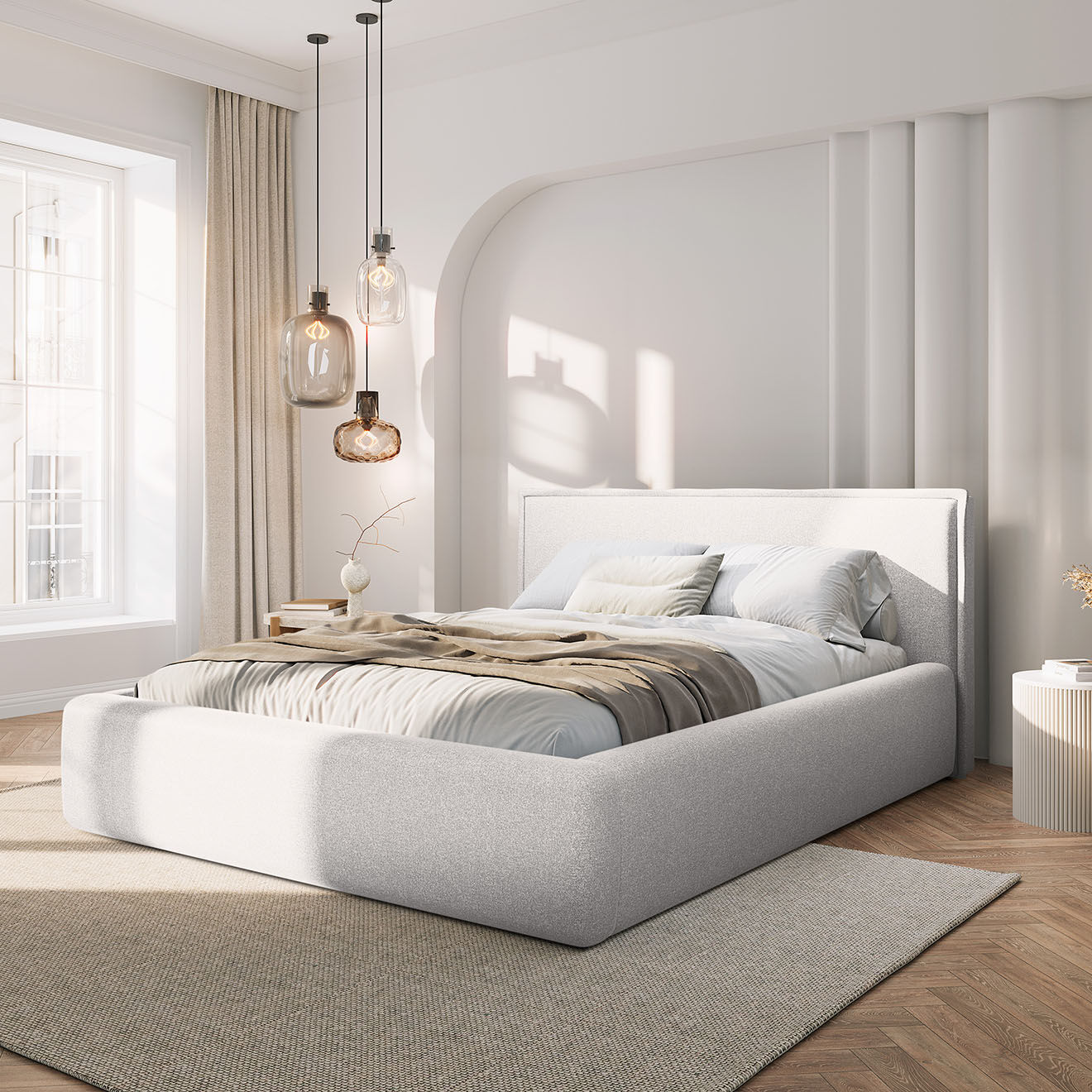 Maison Héritage Lit avec coffre de rangement Tena gris clair froid - 230x205x100 cm