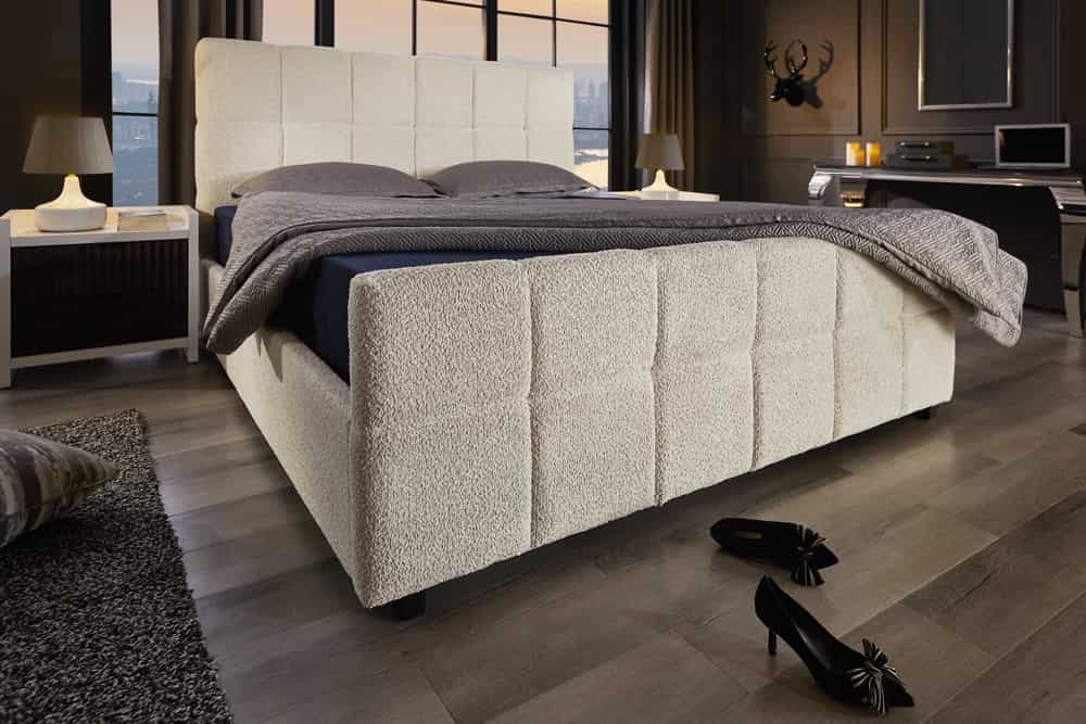 Modernes Boxbett PRESTIGE 180x200cm creme Bouclè mit Stauraum und Lattenrost