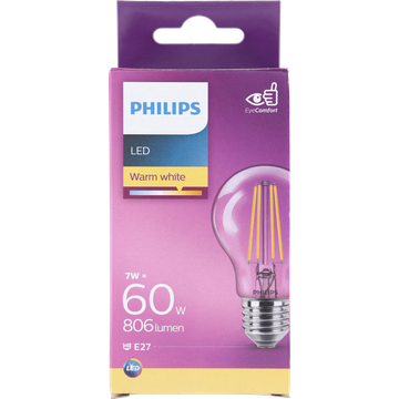 Philips LED Lamp Transparant - 60 W - E27 - warmwit licht