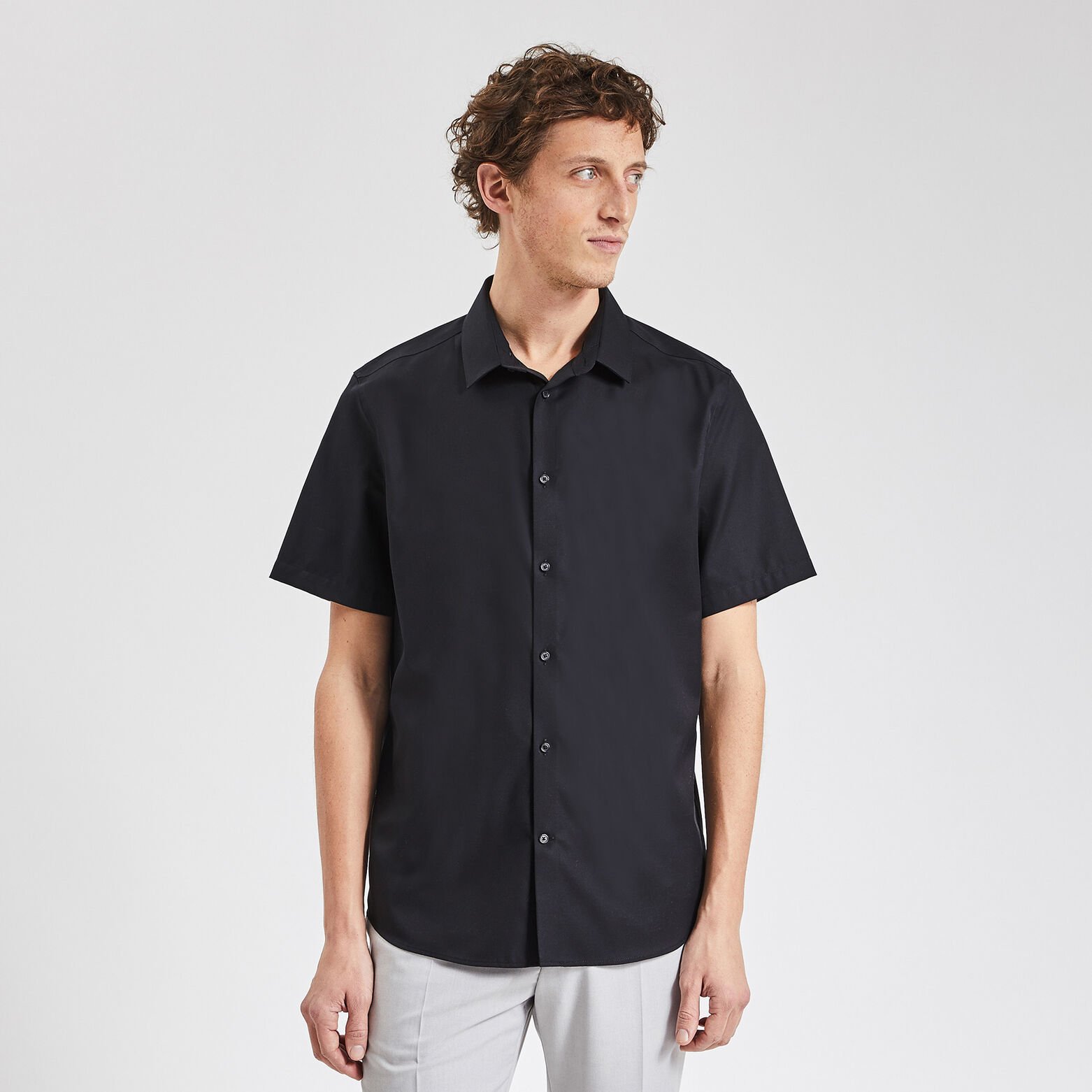 Chemisette regular sans repassage unie coton Noir