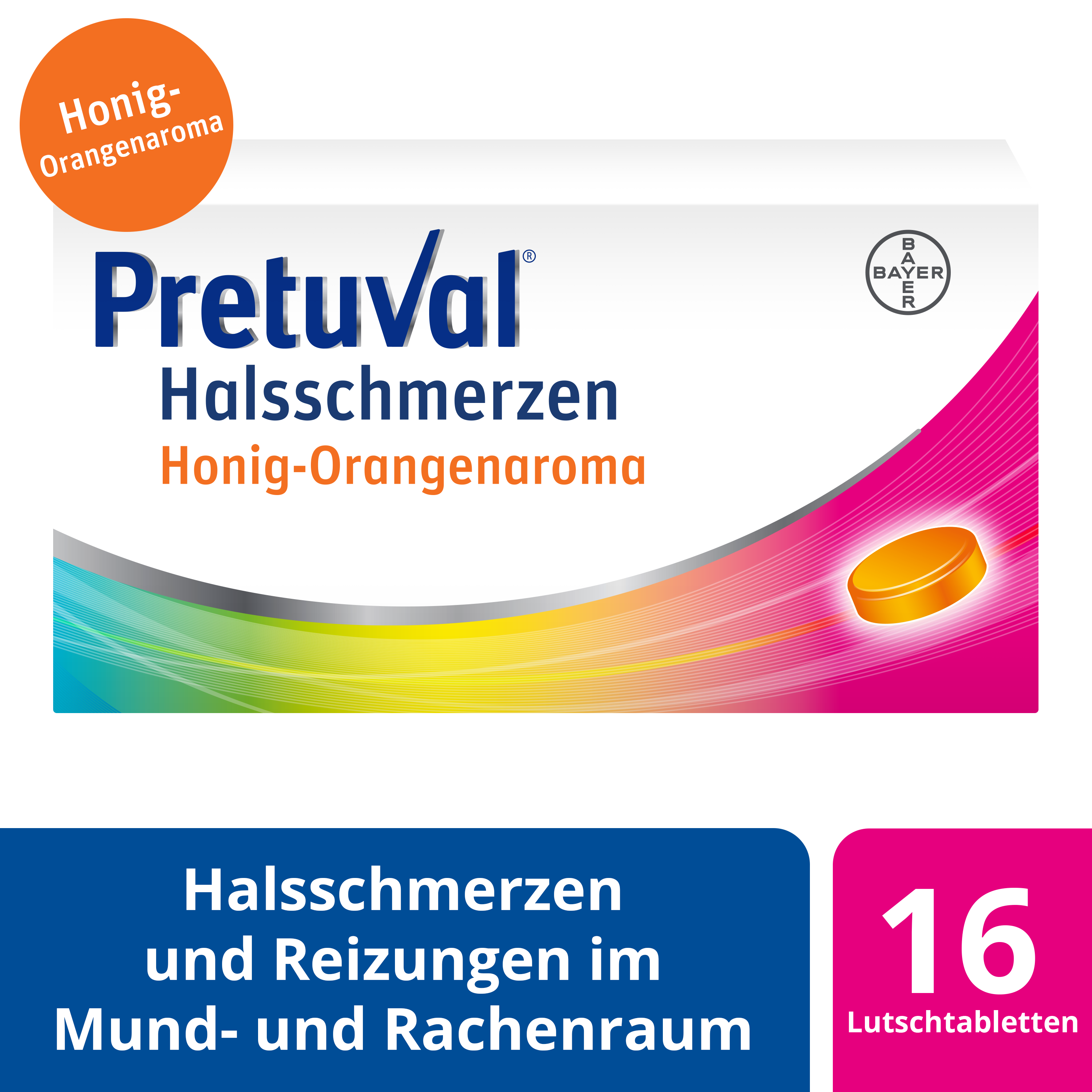PRETUVAL Halsschmerzen Lutschtabl Honig-Orangenaroma Blist 16 Stk