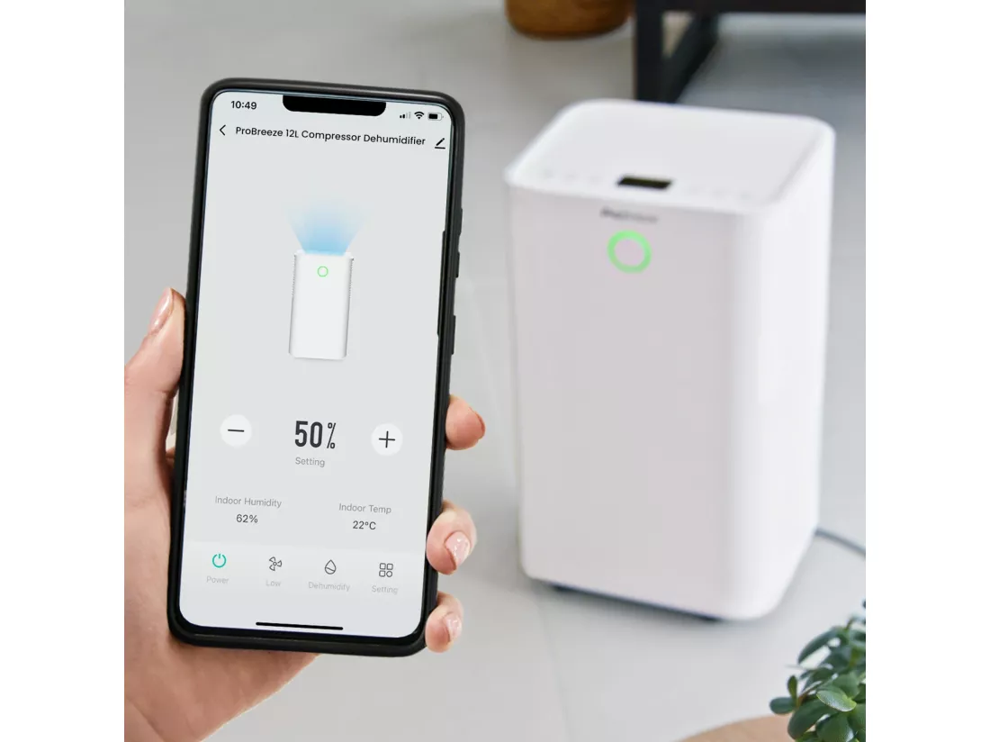 Pro Breeze Déshumidificateur silencieux 12ljour omnidry avec mode linge et contrôle via application intelligente pour pièces jusqu'à 20 m²