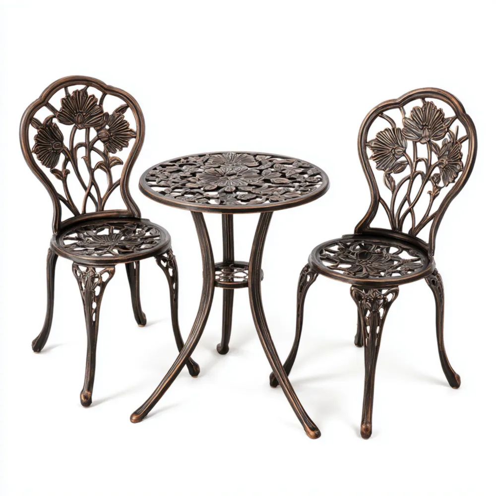 Garten-Essgruppe Aluminium Blumenmuster 60x60x70 cm - Bronze - Klassis