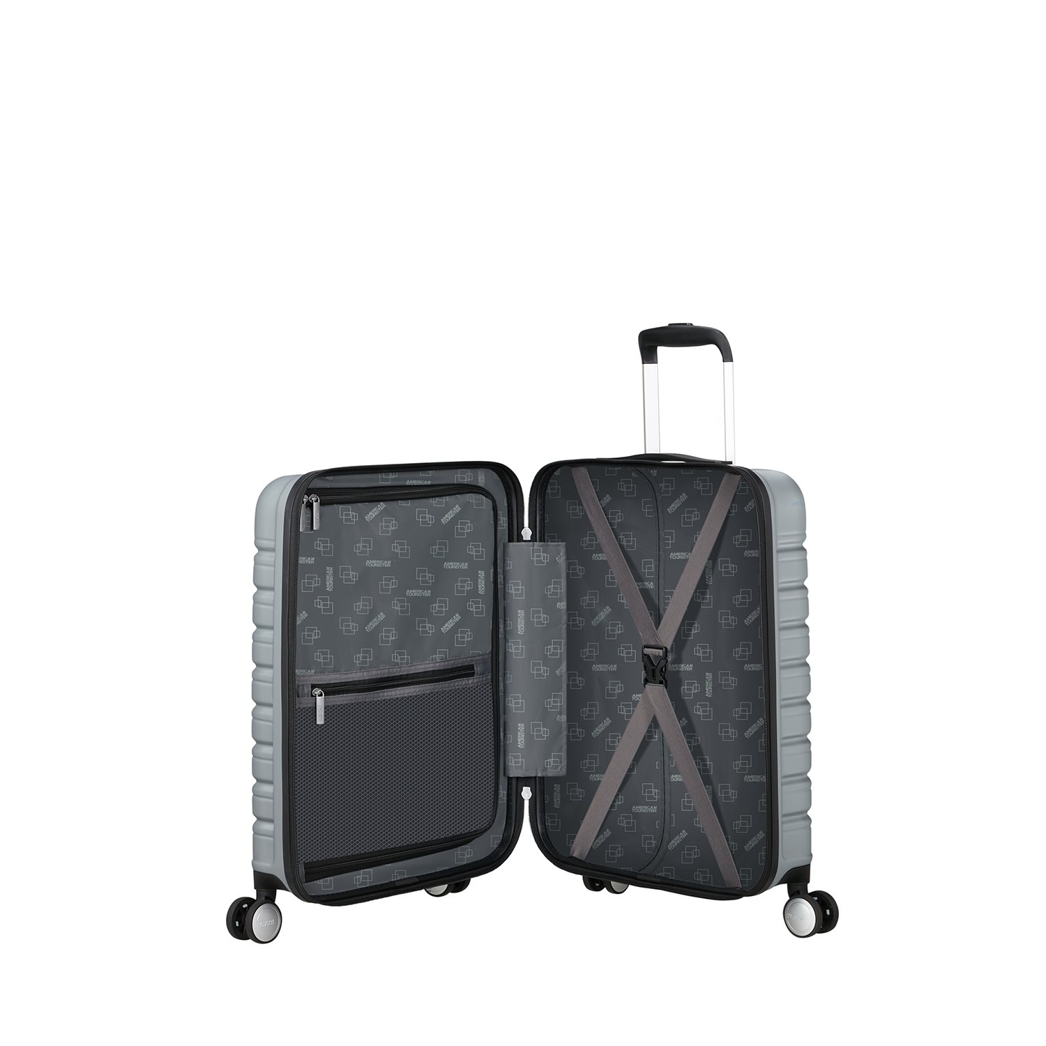 American Tourister Flashline Spin. 55/20 Frontloader Cabin Trolley sky silver