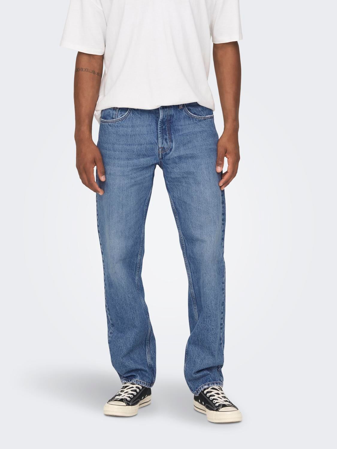 ONSEDGE Mittlere Taille Gerade geschnitten Jeans Medium Blue Denim