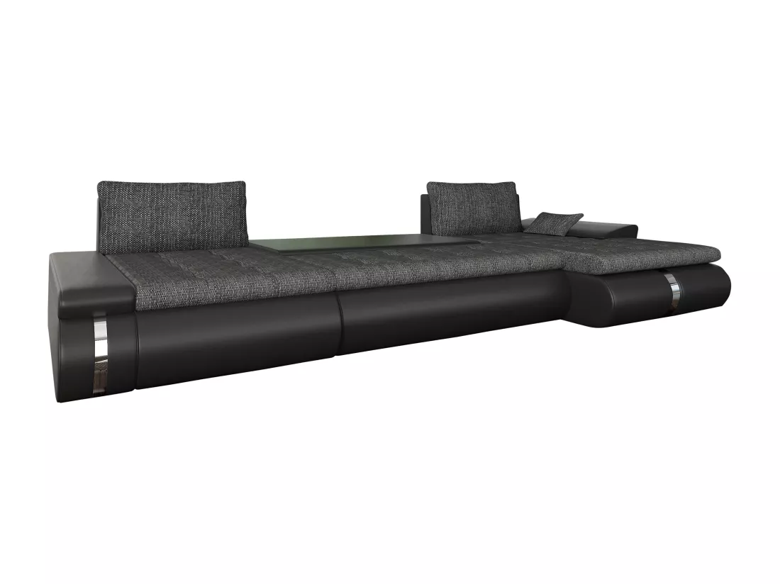 Canapé d'angle panoramique convertible et réversible en tissu et simili noir et anthracite AZELMA II
