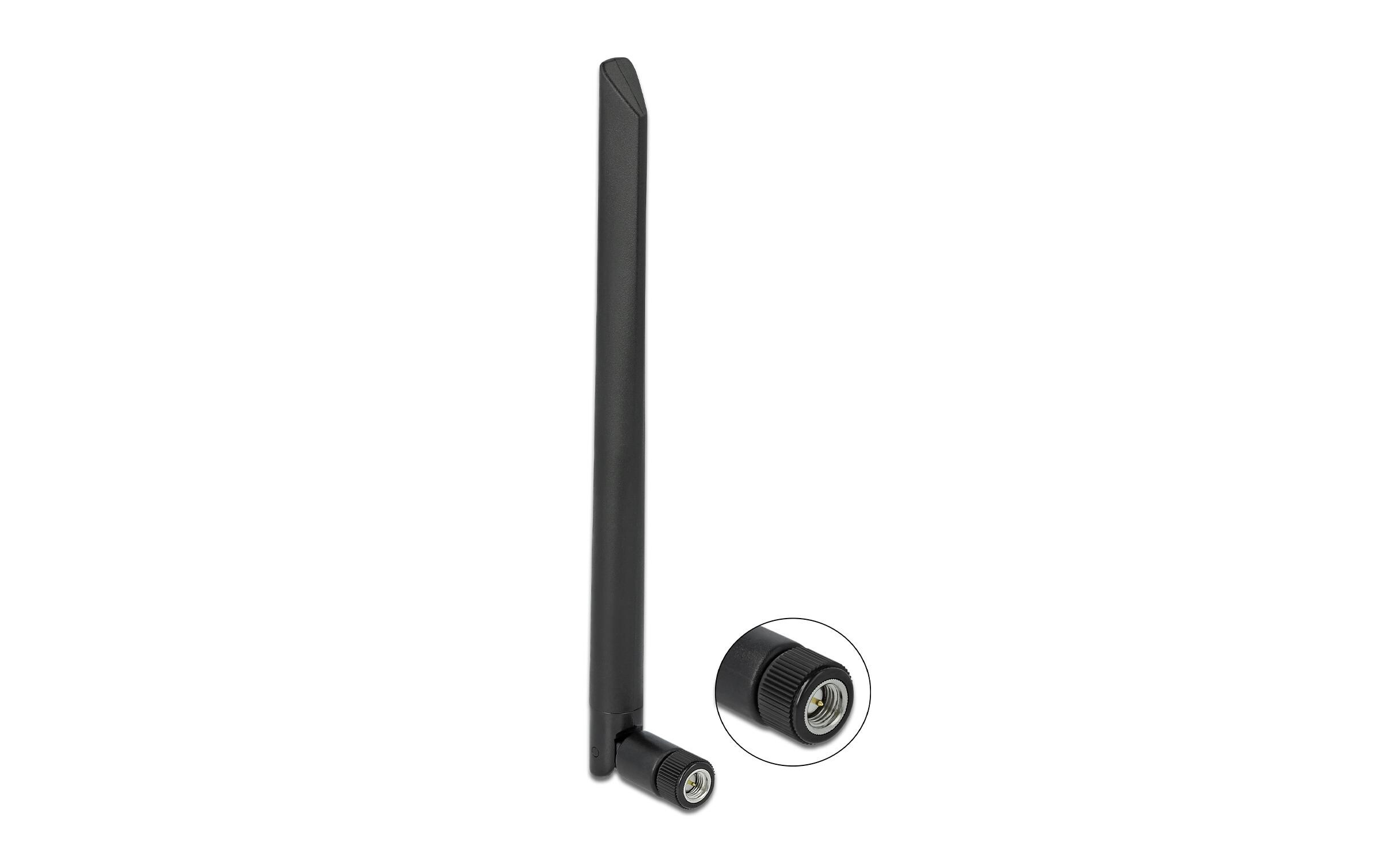 Antenne Kippgelenk, 20 cm, nur 5Ghz RP-SMA 5 dBi RundstrahlWLAN 802.11 ac/ax/a Antenne RP-SMA Stecker 5 dBi 20 cm omnidirektional mit Kippgelenk und flexiblem Material schwarzDelock WLAN 802.11 ac/ax/a Antenne RP-SMA Stecker 5 dBi 20 cm omnidirek
