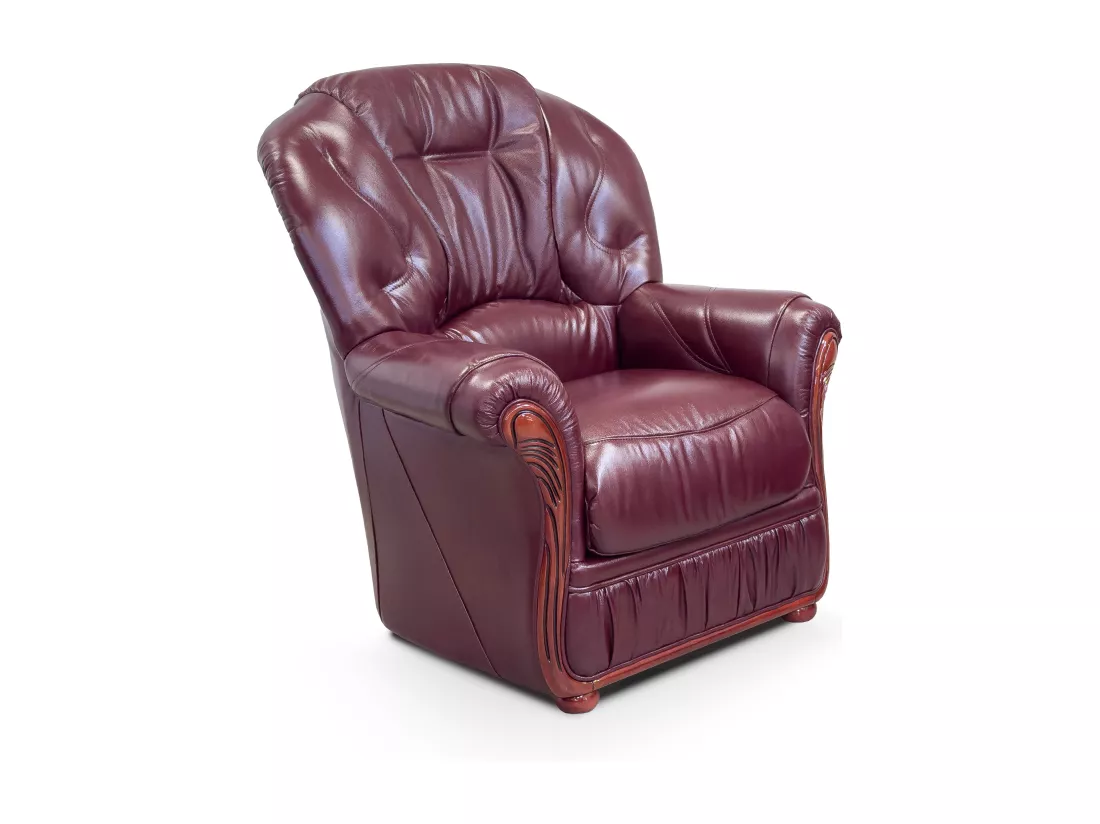 Fauteuil 100% cuir de buffle bordeaux DAPHNE