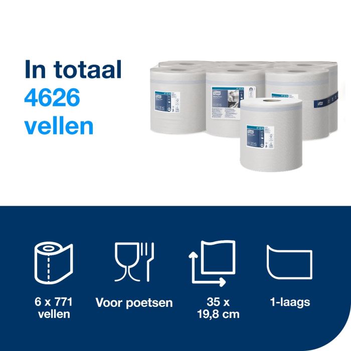 Tork 473254 Wiping Centerfeed Poetspapier 1-lgs wit, 270 mtr x 20 cm pak à 6 rol (473254)