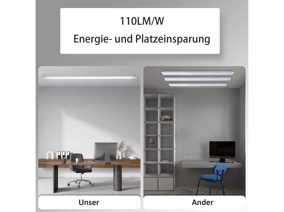 NETTLIFE plafonnier LED 120CM pour pièce humide 36W IP65 blanc neutre 4000K
