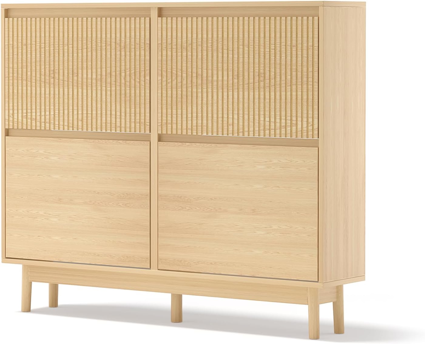 VOWNER Schuhschrank mit 4 Klappen, Versteckter Schuhschrank Schmal mit Flip Schubladen, Schuhregal Eingang für 16-28 Paar Schuhe, L120xT23.8xH98 cm