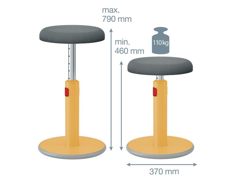 Leitz Ergo Cosy Active Sitz und Stehhocker Gelb Höhenverstellbarer, ergonomischer Hocker zum Sitzen und Stehen für eine verbesserte Muskelaktivität und bessere Körperhaltung