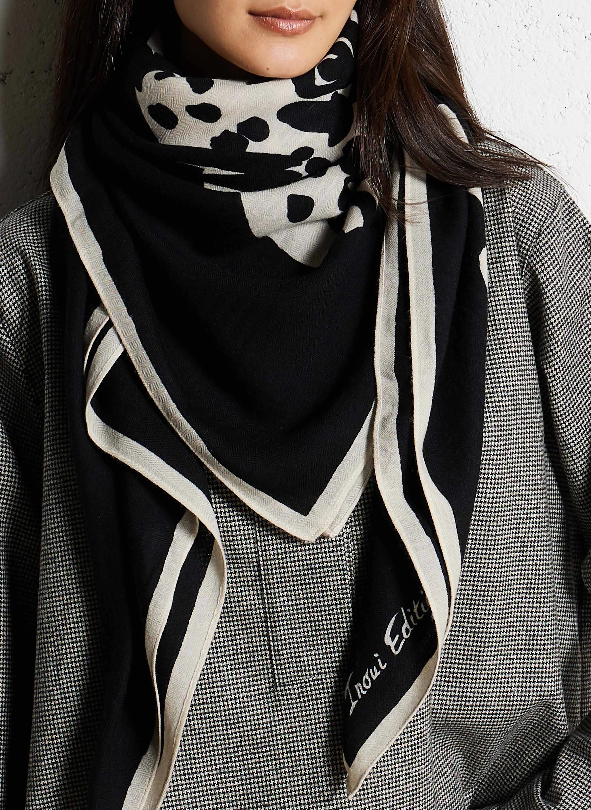 FELINE - Foulard en laine et cachemire mélangé imprimé | Noir