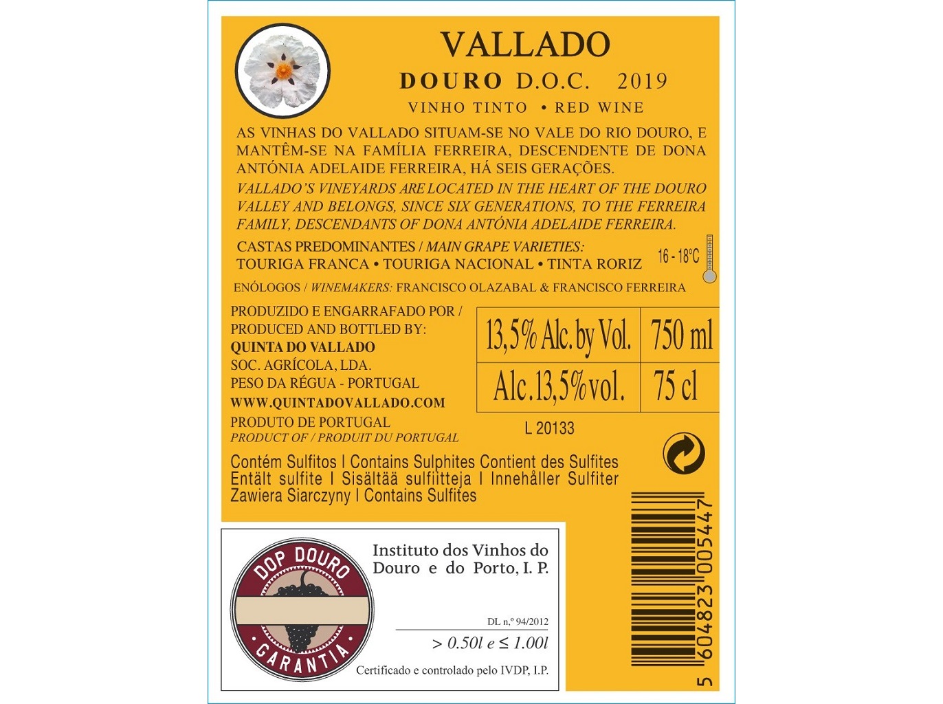 VINHO TINTO QUINTA DO VALLADO DOURO 0.75L