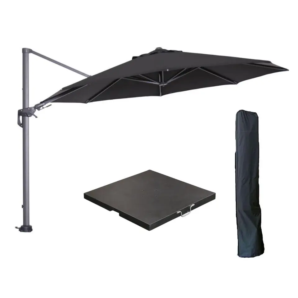 Garden Impressions Hawaii zweefparasol 3.5m zwart met voet en hoes