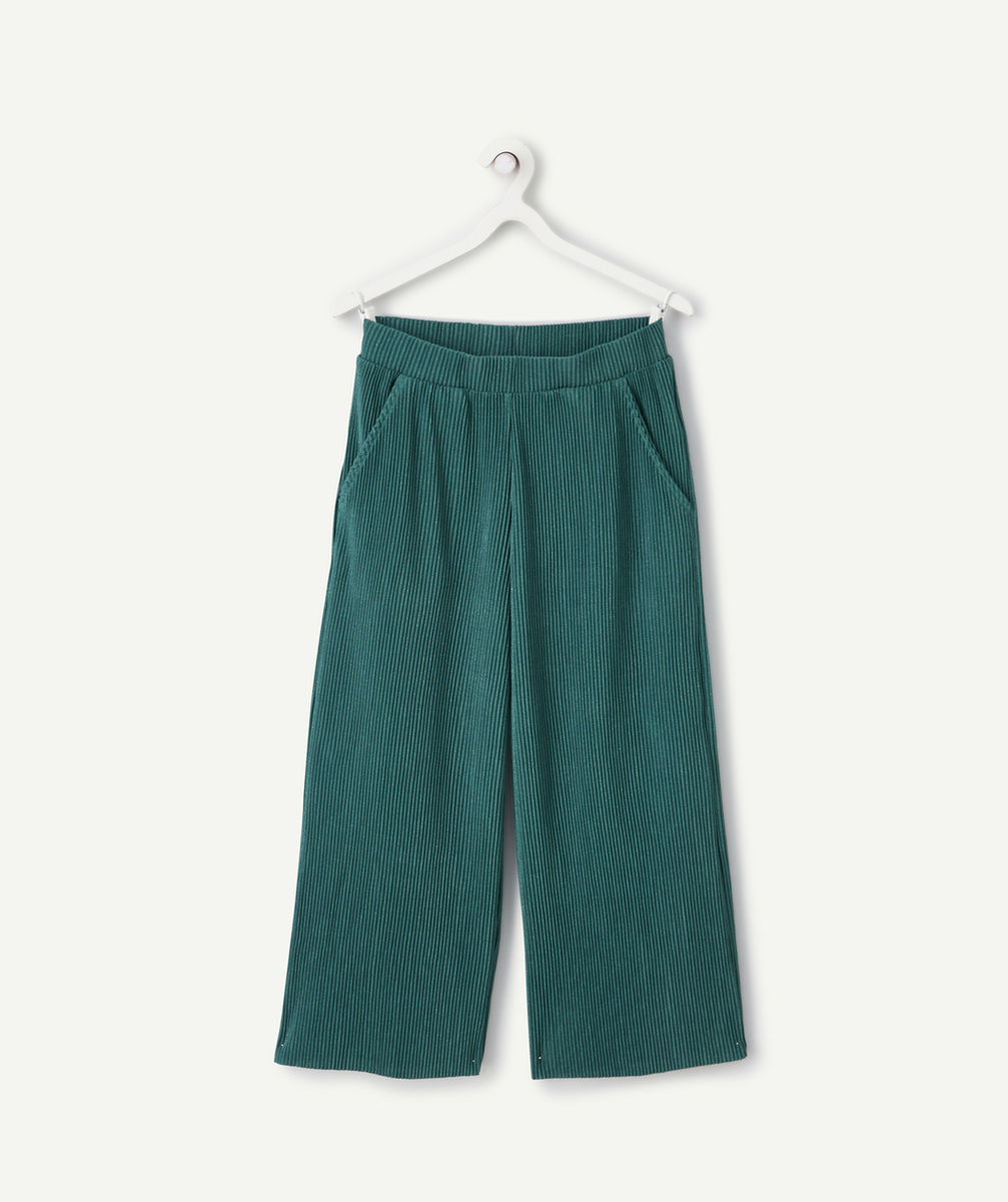 PANTALON LARGE FILLE À PAILLETTES VERT PLISSÉ