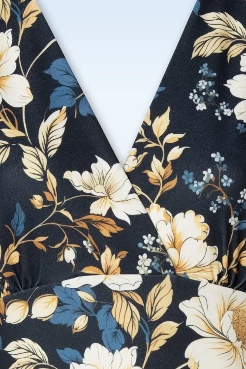 Vintage Chic for Topvintage Katie Floral pencil jurk in donkerblauw