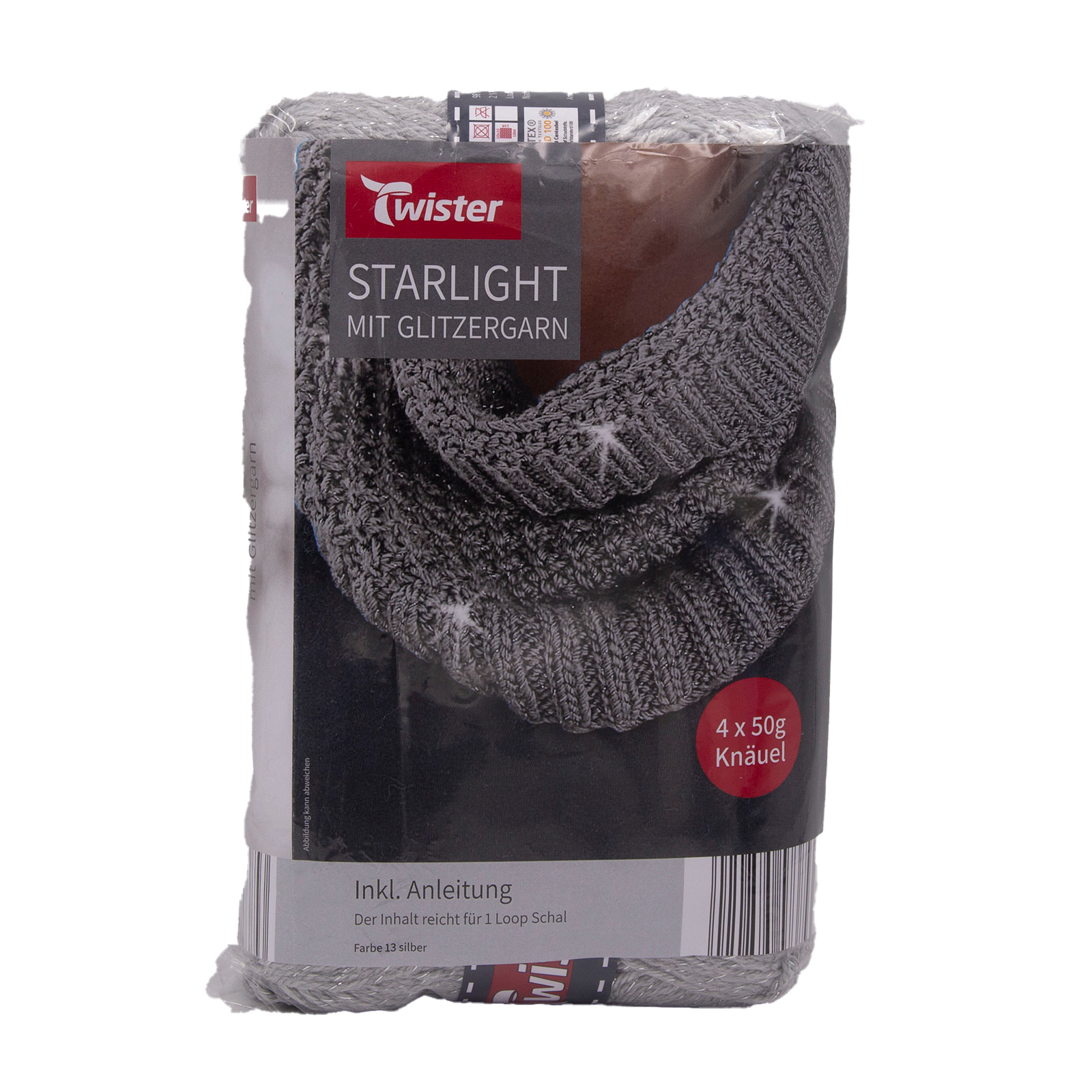 TWISTER Schal-Strickset Loop STARLIGHT - silber - mit Glanzeffekt