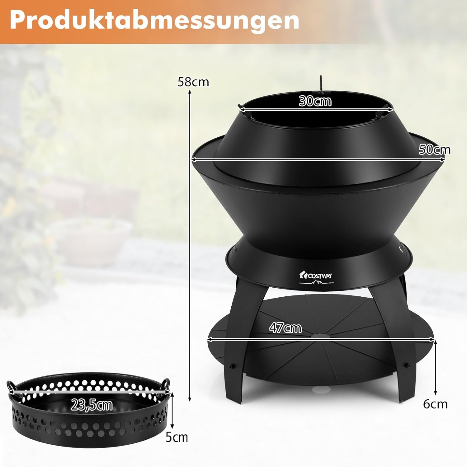 COSTWAY Feuerschale mit Topfhalter und Ablage, Feuerstelle mit rauchfreier sauerstoffangereicherter Verbrennung, Fire Pit für Camping, Garten, Terrasse