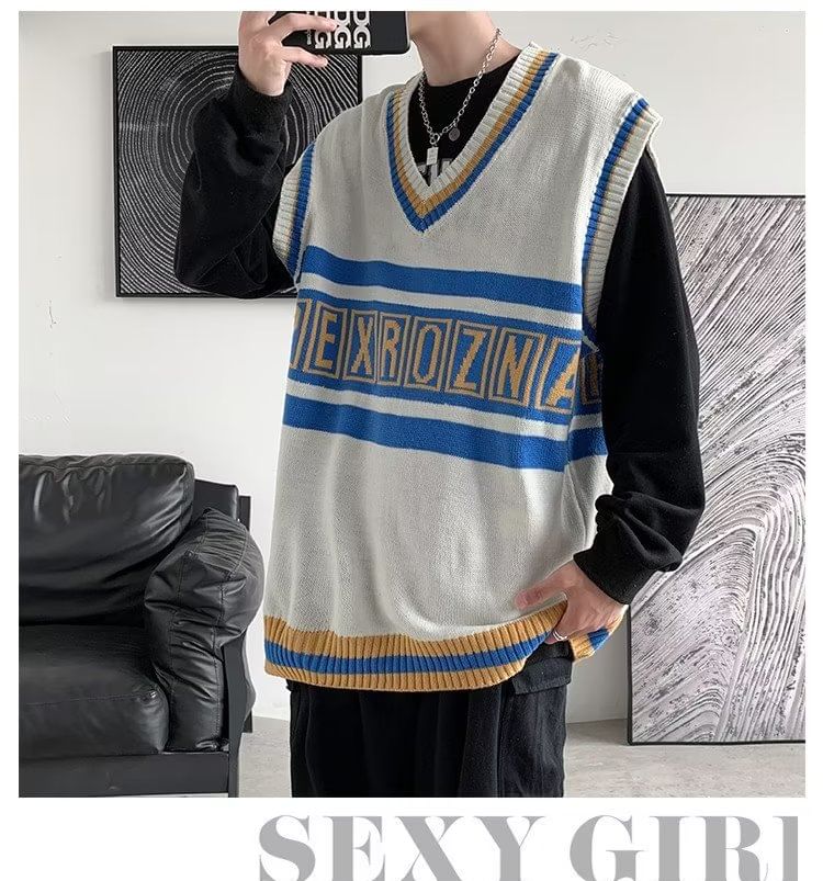 jaywoon - Oversized vest met V-hals en letters