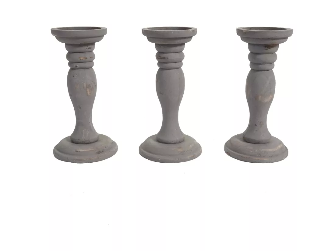 Lot de 3 bougeoirs bois marron 12.5 x 12.5 x 24 cm 04_0002988